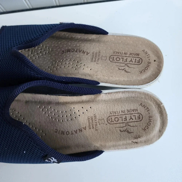 Fly Flot Slip Anti Shock On Sandals Navy Blue Women's Genuine Leather 40 Italy 9 - Picture 4 of 9